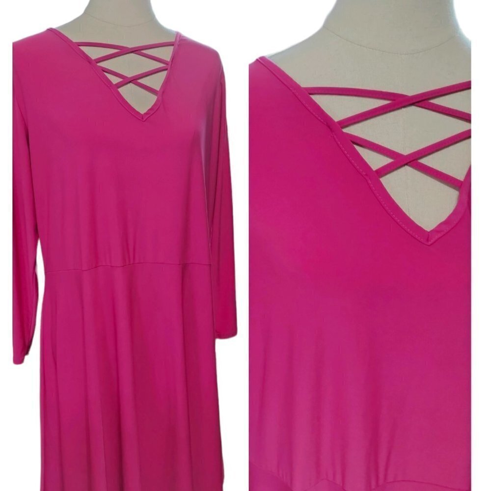 (631)Pinc Cranberry Cross V  Neck Dress Plus Size 16/18